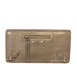 Balenciaga Long Taupe Leather Bifold Wallet Clutch